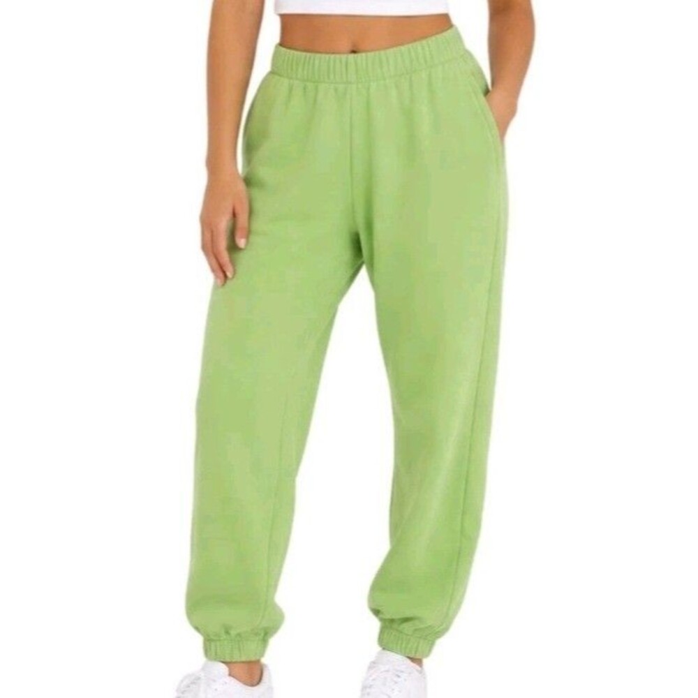 Brandy Melville Lime Green Rosa Sweatpants Joggers Fleece One Size